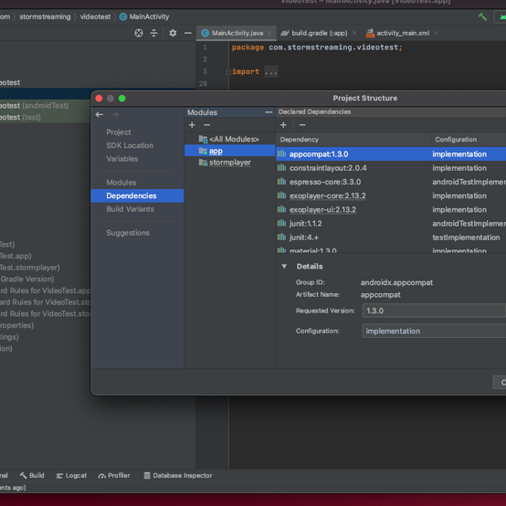 Android Studio Storm Player project dependencies