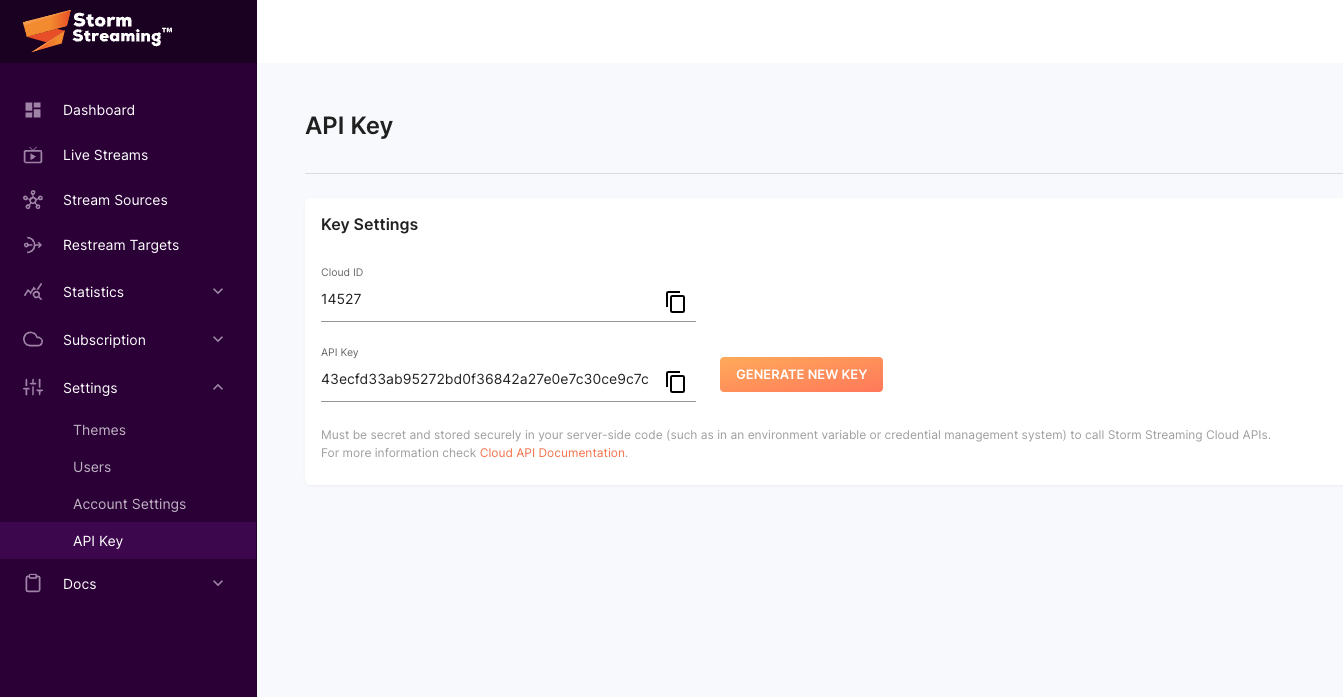 Storm Player Cloud API authentication