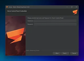 Provide Username and Password for Storm Control Panel.