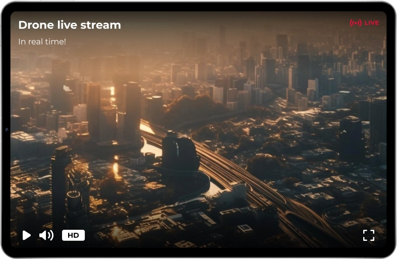 The storm streaming player features an image of drones on the tablet