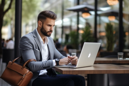 Business man watching with laptop