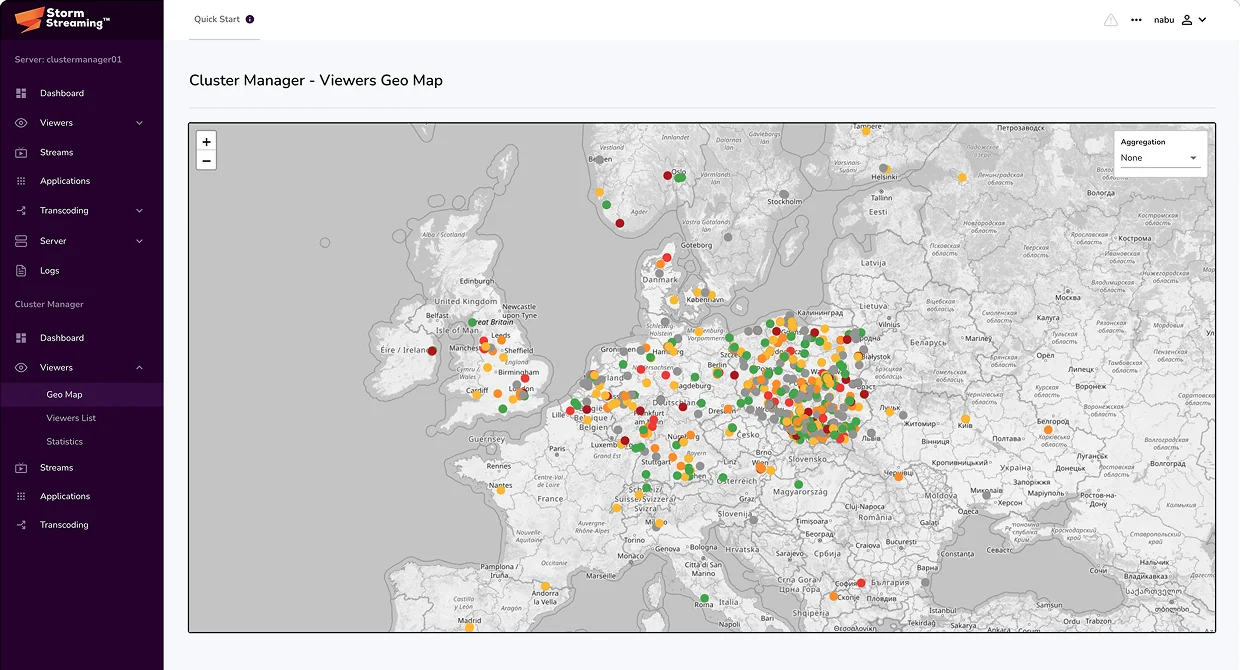 Viewers geo map on the storm server control panel